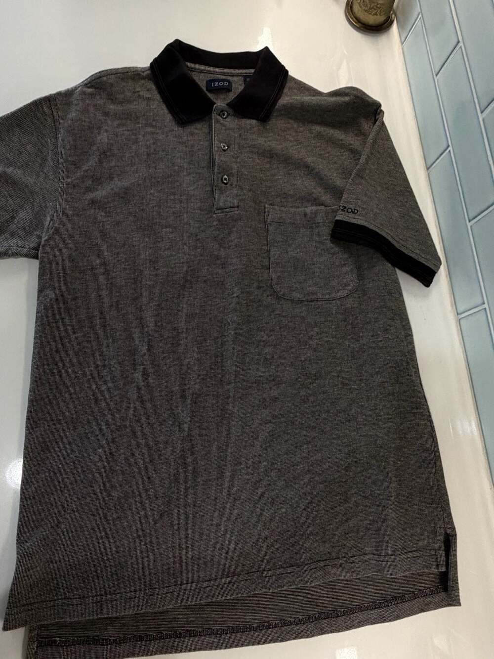 Classic IZOD Men's Gray Textured Short Sleeve Polo Shirt Size M 100% cotton!!